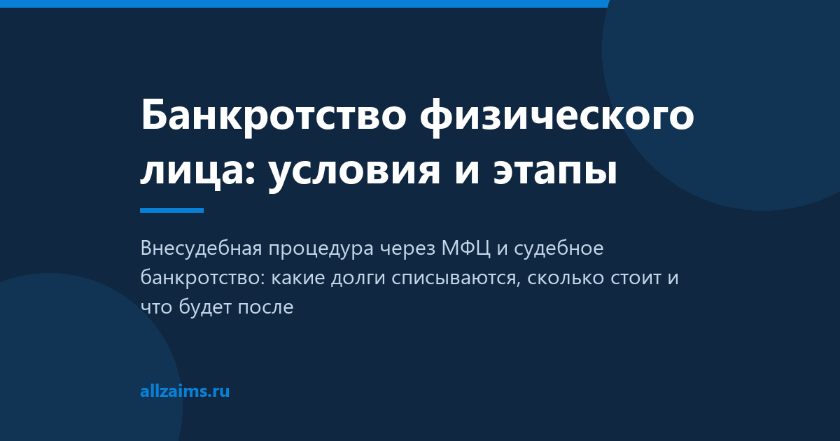 Банкротство физлица Банкротство физического лица: условия и этапы